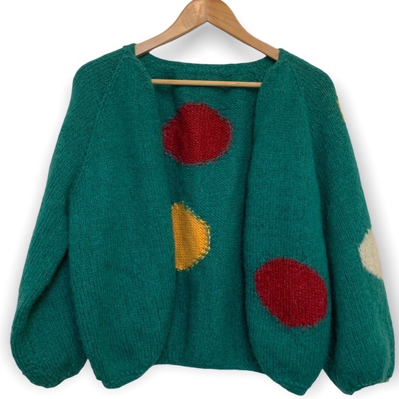 Sweaters - Knit Wool Blend Cardigan Green Size Small
